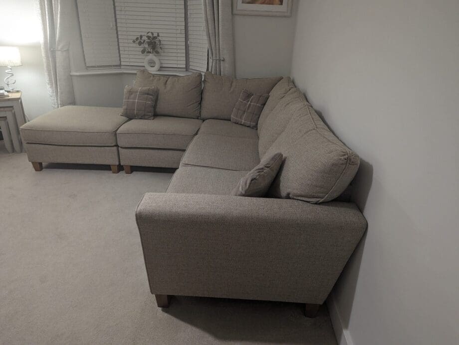 SCS Theo Fabric Corner Left Hand Facing Chaise Standard Back Sofa in Beige/Oatmeal