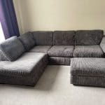 DFS Grey Cord Corner Sofa and Matching Footstool