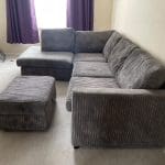 DFS Grey Cord Corner Sofa and Matching Footstool