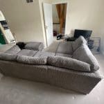 DFS Grey Cord Corner Sofa and Matching Footstool