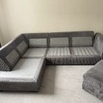 DFS Grey Cord Corner Sofa and Matching Footstool