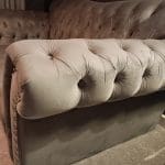 Grey velour Chesterfield 2/3 seater sofa and puffa