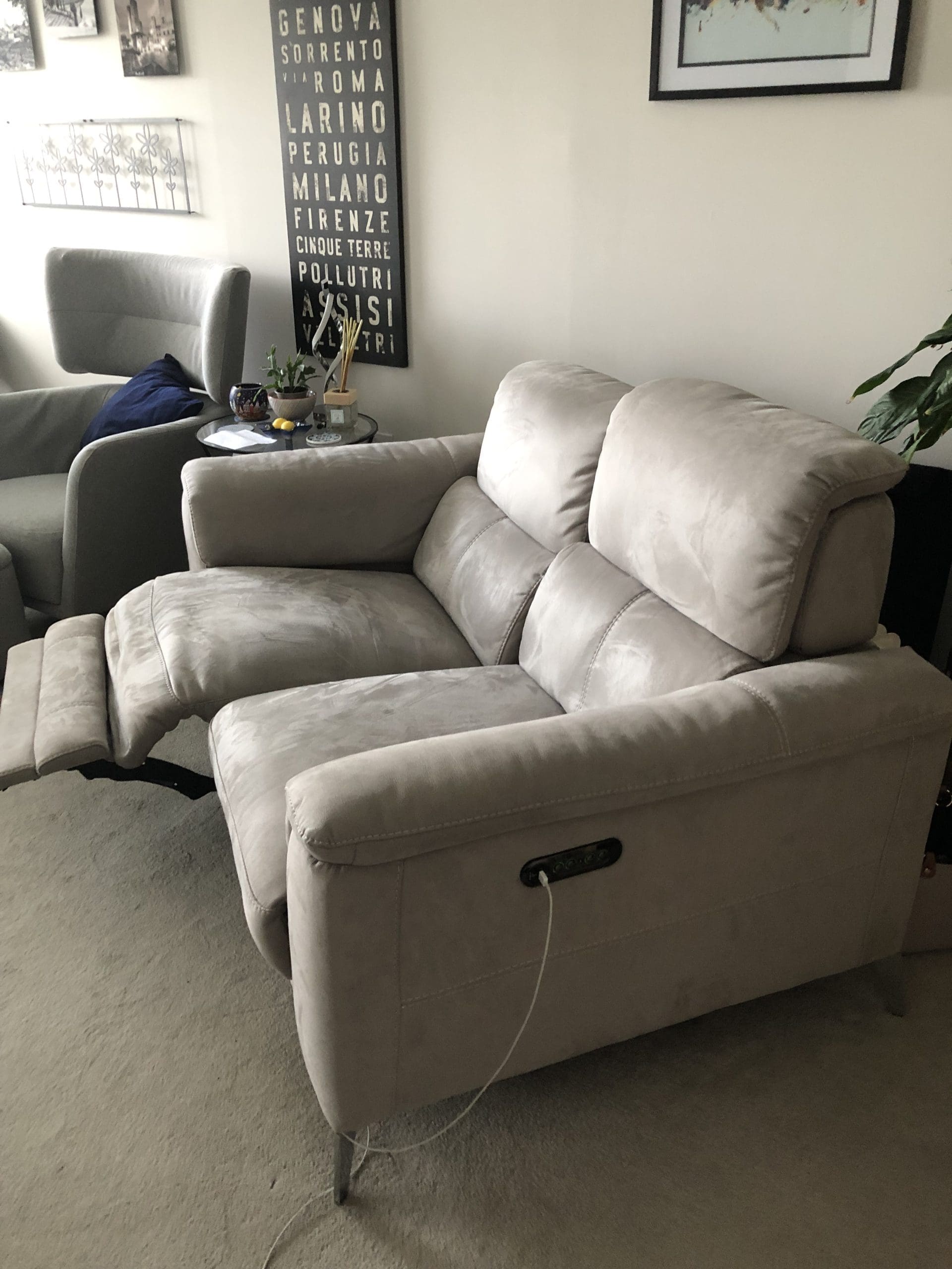 Sofology recliner 2 seater sofa and chair all seats recline soft grey suedette
