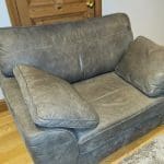 Next Stamford Antiqued Grey Leather Large Sofa and Cuddle Chair