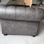 Light grey calves leather chesterfield. hand made by Distinctive Chesterfields London