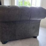 Light grey calves leather chesterfield. hand made by Distinctive Chesterfields London