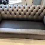 Light grey calves leather chesterfield. hand made by Distinctive Chesterfields London