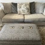 Stokers 4 & 3 seater sofas and ottoman grey velvet