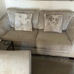 Stokers 4 & 3 seater sofas and ottoman grey velvet