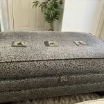 Stokers 4 & 3 seater sofas and ottoman grey velvet