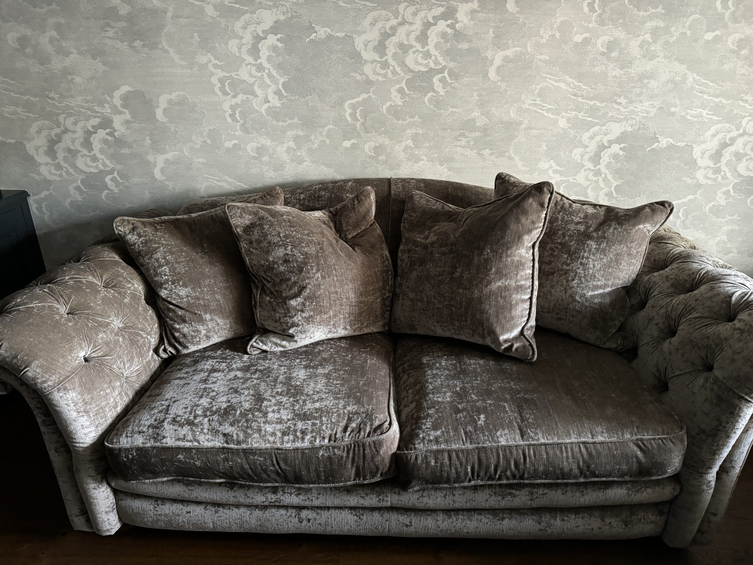 Two Country living Loch Leven Pillow Back 3 Seater Sofas and Large Button Footstool Sofalistic The Sofa Marketplace buy and sell preloved sofas nationwide