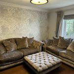 Two Country living Loch Leven Pillow Back 3-Seater Sofas and Large Button Footstool