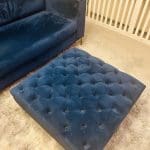 Blue velvet chaise corner sofa with ottoman