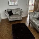 Like new Furniture Village Duresta silver and Purple sofa