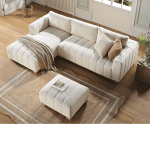 DAALS Belsize Beige Boucle Sofa with Wooden Base, Large Chaise Right Hand
