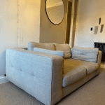 DFS Tenby grand designs mink sofa, cuddle chair and foot stool