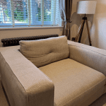 DFS Tenby grand designs mink sofa, cuddle chair and foot stool