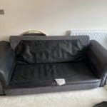SCS grey 3 seater sofa with black leather arms