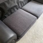 SCS grey 3 seater sofa with black leather arms