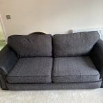 SCS grey 3 seater sofa with black leather arms
