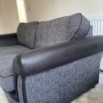 SCS grey 3 seater sofa with black leather arms