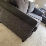 SCS grey 3 seater sofa with black leather arms