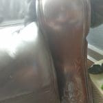 2 brown leather sofas oak handles