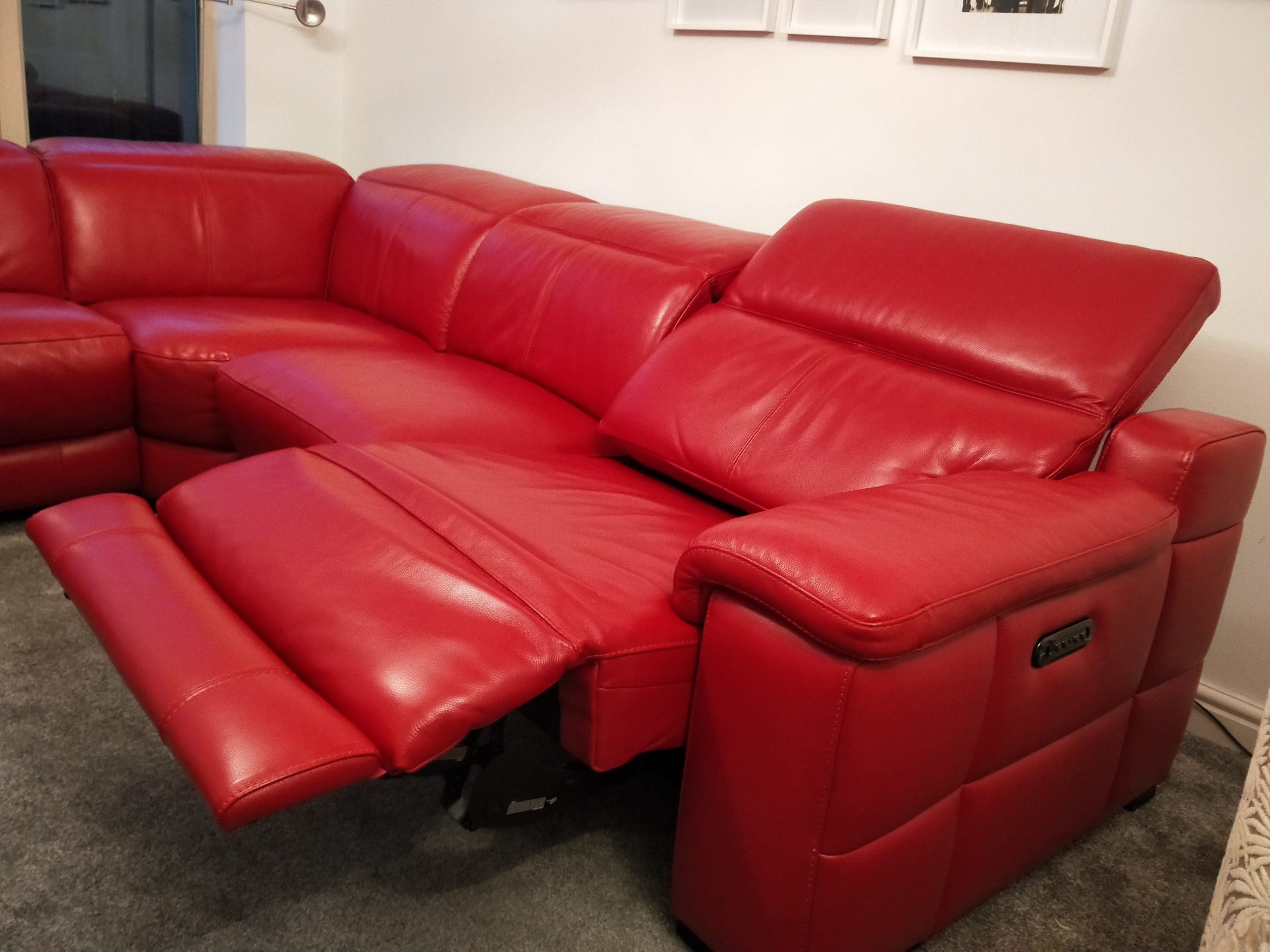 Red leather sectional sofa discount