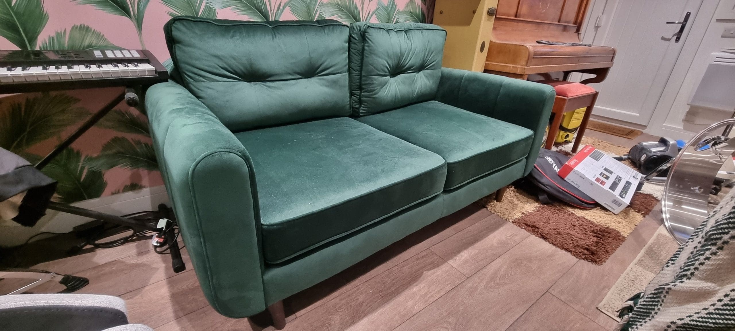 Sofology Islington 2 Seater Sofa Sleek Green All Over Walnut Legs