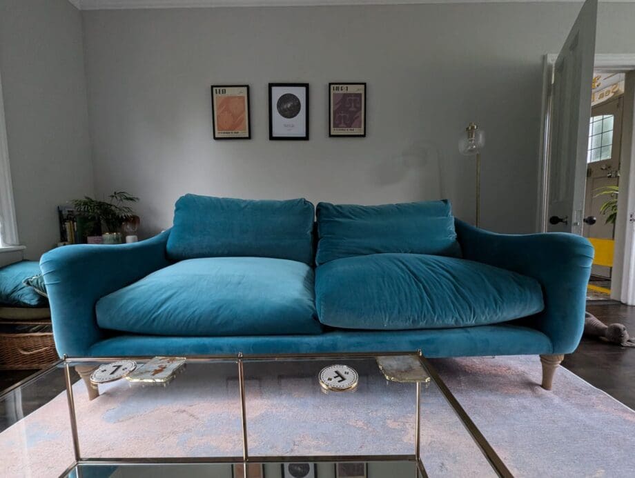 Loaf 3 seater Bumpster Sofa in Pacific Clever Velvet. Sofalistic The Sofa Marketplace buy and sell preloved sofas nationwide