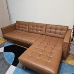 LANDSKRONA 3-seat sofa, with chaise longue/Grann/Bomstad golden-brown/metal