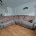 Harveys Arlington corner sofa storm/grey corduroy / manual recliner