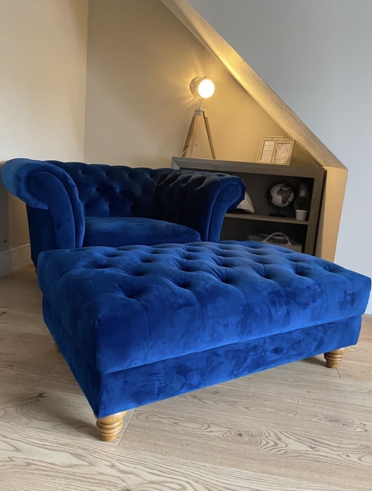 Oak furniture land navy sofa chair footstool