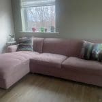 Made L shape sofa bed - Dusky Pink Suede