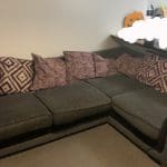 DFS purple and grey corner sofa and cuddle chair