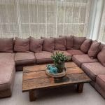 Furniture village u shape sofa burgundy/speckled