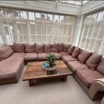Furniture village u shape sofa burgundy/speckled