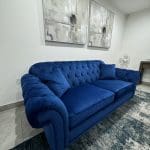 Costco Bordeaux Button Back Velvet 3 Seater, Royal Blue