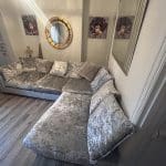 DFS SILVER CRUSHED VELVET LEFT HAND CORNER UNIT (new)