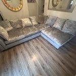 DFS SILVER CRUSHED VELVET LEFT HAND CORNER UNIT (new)