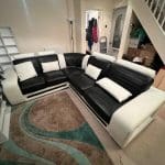 Black and white Leather Racer back L shaped sofa