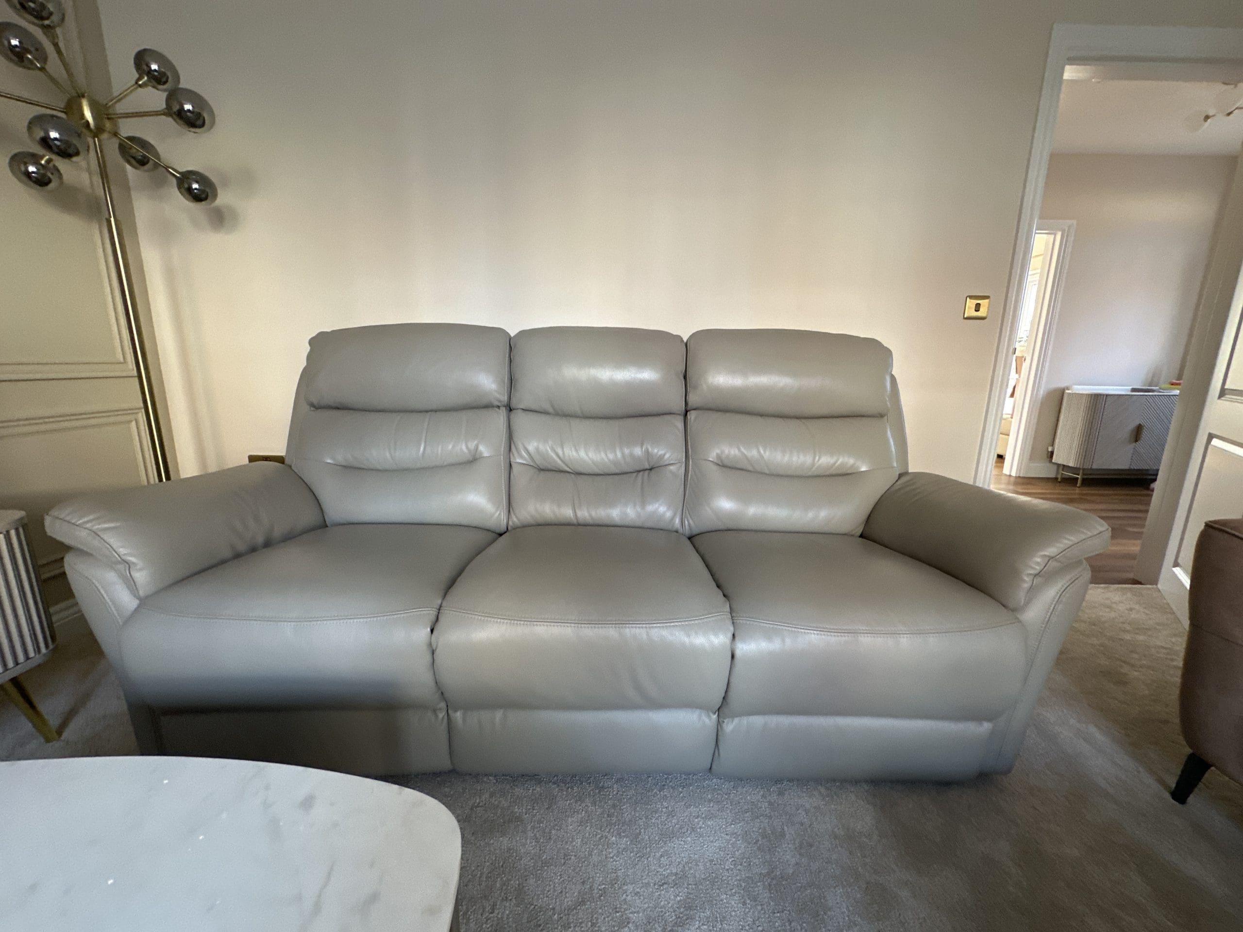 Sofology Broxton genuine leather sofa lead grey colour double power and head recliner Sofalistic The Sofa Marketplace buy and sell preloved sofas nationwide
