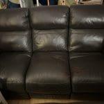 Dark brown leather sofa double recliner