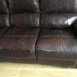 Leather 3 seater recliner chocolate coloured sofa