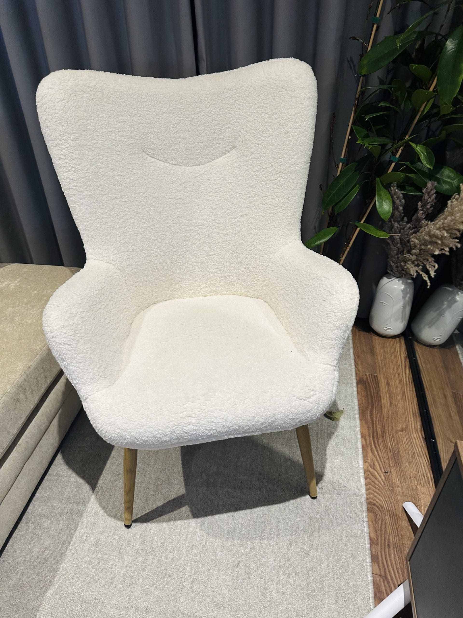 Boucle Armchair Sherpa Fuzzy Tub Chair Lounge Chair with High Back for Living Room Bedroom Study Ivory