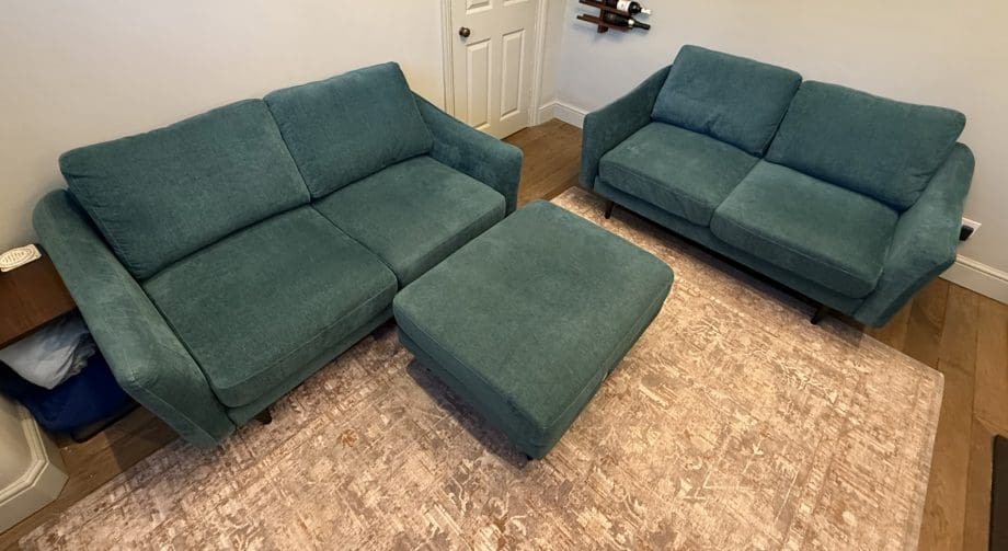 Snug Forest Green Velvet 2x Sofa and Footstool Set Sofalistic The Sofa Marketplace buy and sell preloved sofas nationwide