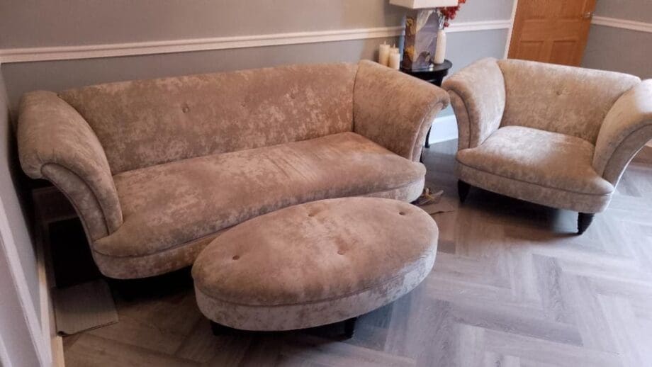 Soft velour 3 seater settee chair and stool Sofalistic The Sofa Marketplace buy and sell preloved sofas nationwide