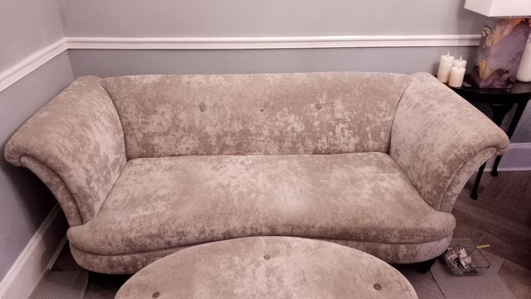 Soft velour 3 seater settee chair and stool Sofalistic The Sofa Marketplace buy and sell preloved sofas nationwide