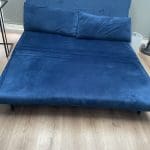 Blue Velvet Small Double Sofa Bed