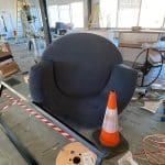 SWIVEL - Blue velvet large ottoman love chair + a footstool